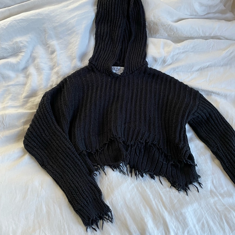 NWOT Wildfox Marley Crop Hoodie Sweater in Black Sz Small